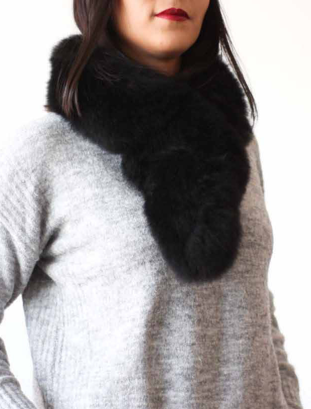 Baby Alpaca Fur Pull-Through Scarf - Black - 2