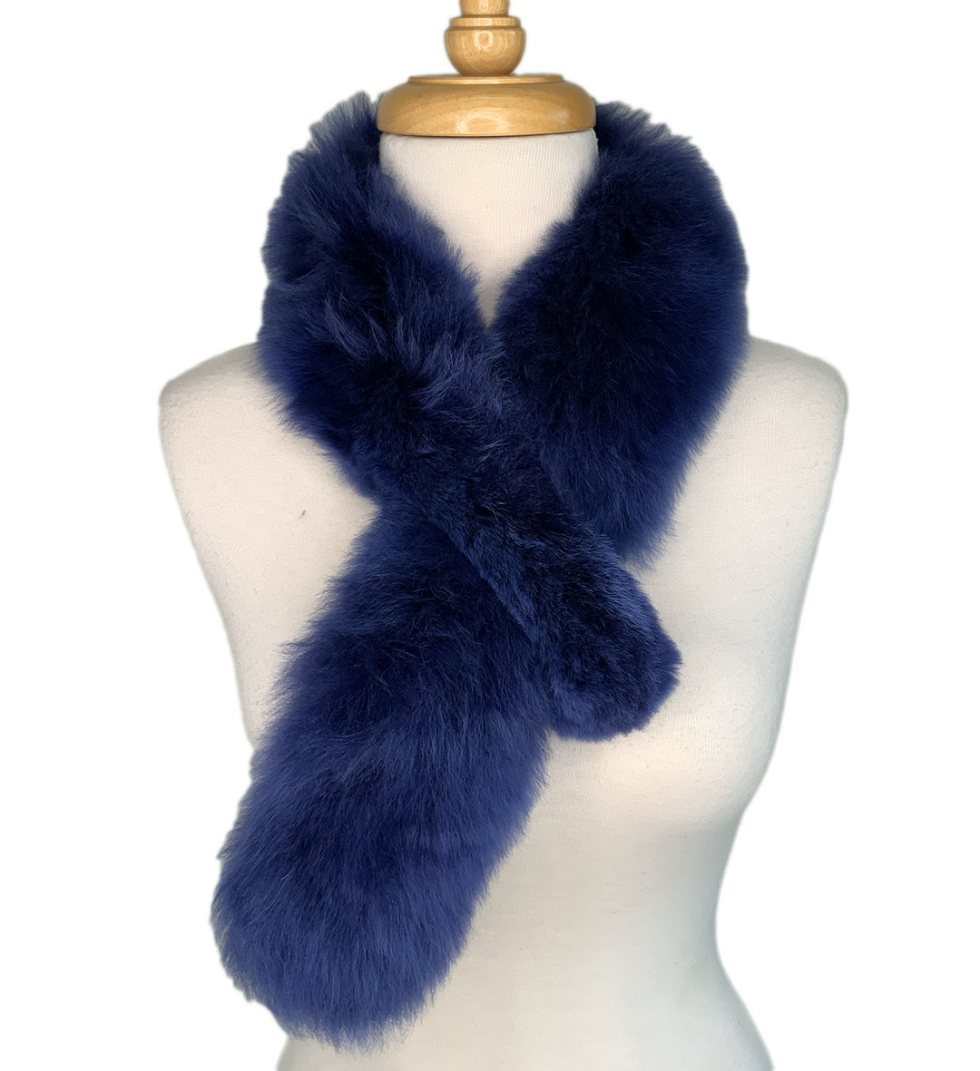 Baby Alpaca Fur Pull-Through Scarf - Navy - 1