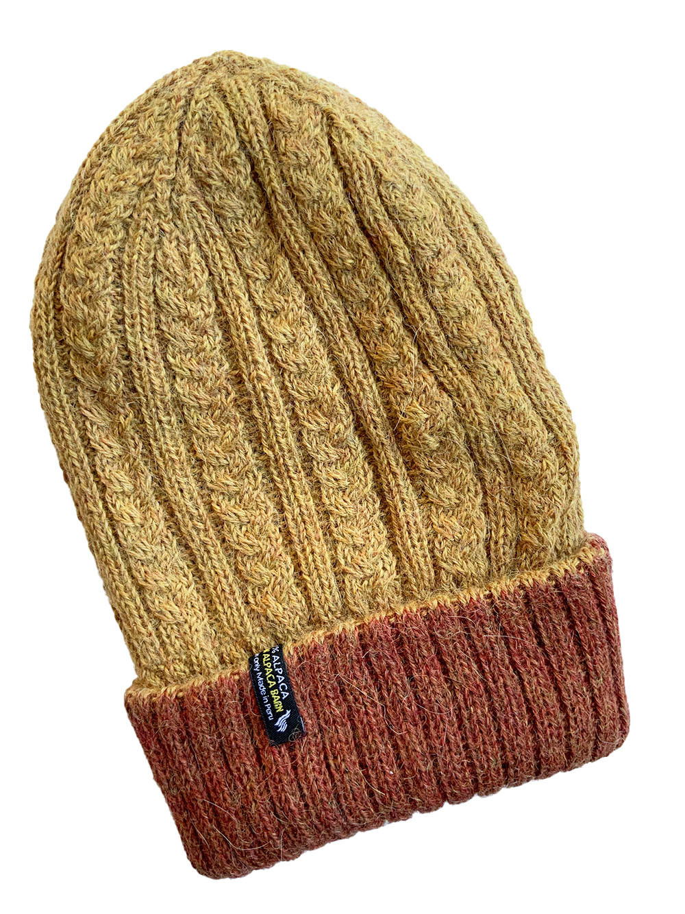 Reversible Hand Knit Alpaca Beanie - Orange/Mustard - 2