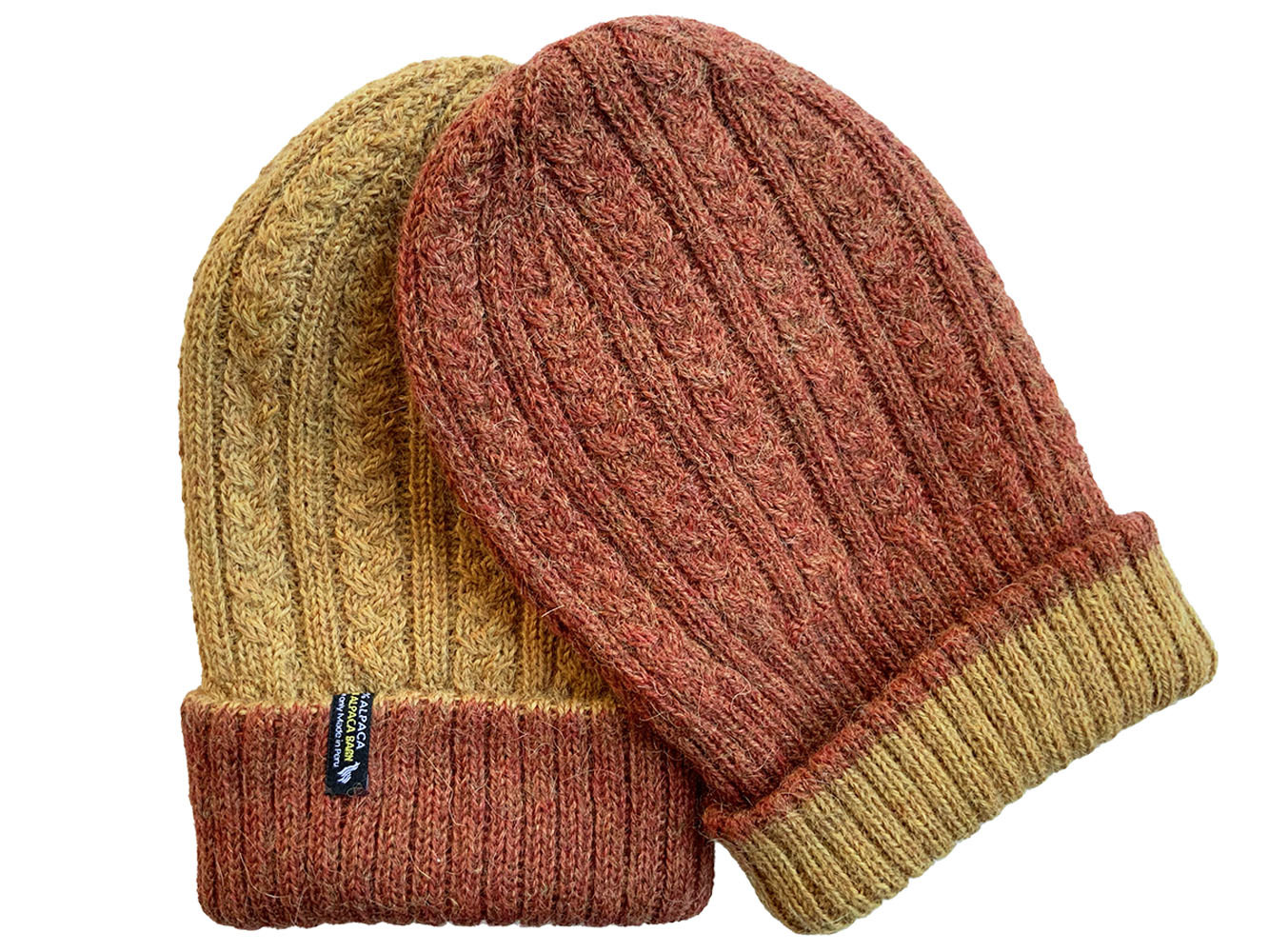 Reversible Hand Knit Alpaca Beanie - Orange/Mustard - 3