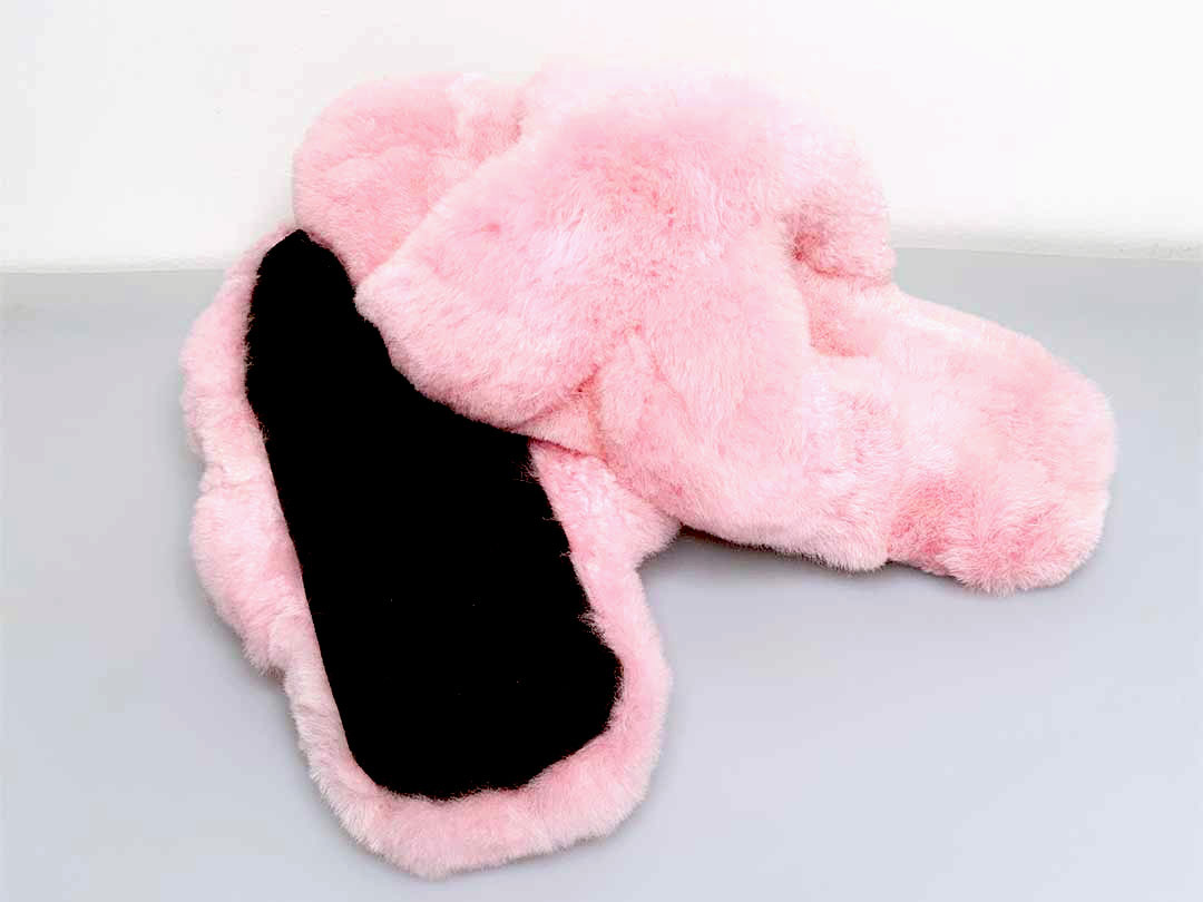 Crossed Huacaya Alpaca Slippers - Pink - 2