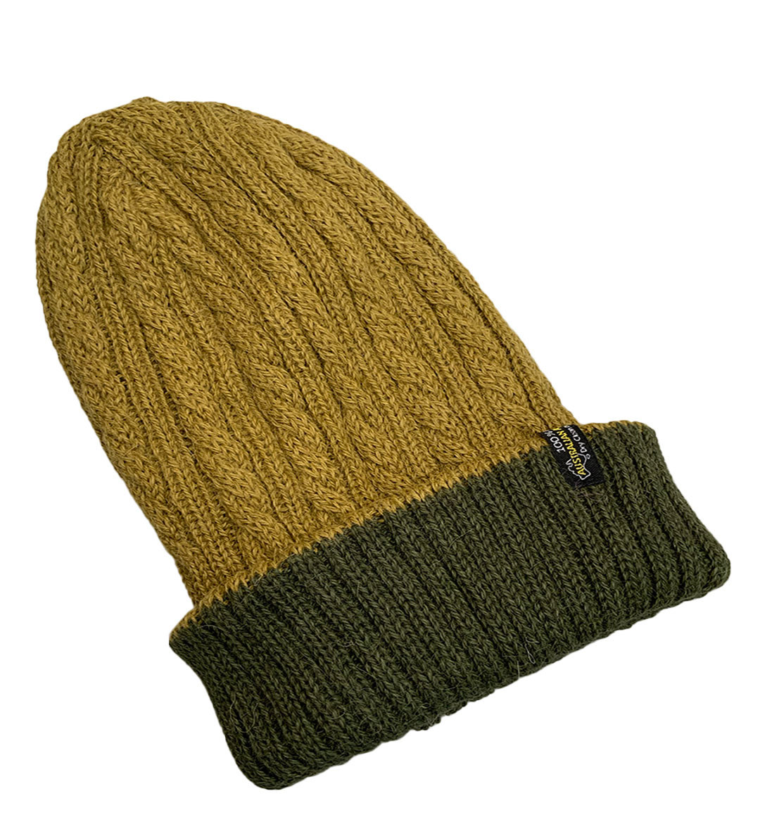 Reversible Hand Knit Alpaca Beanie - Military Green/Withered Green - 2