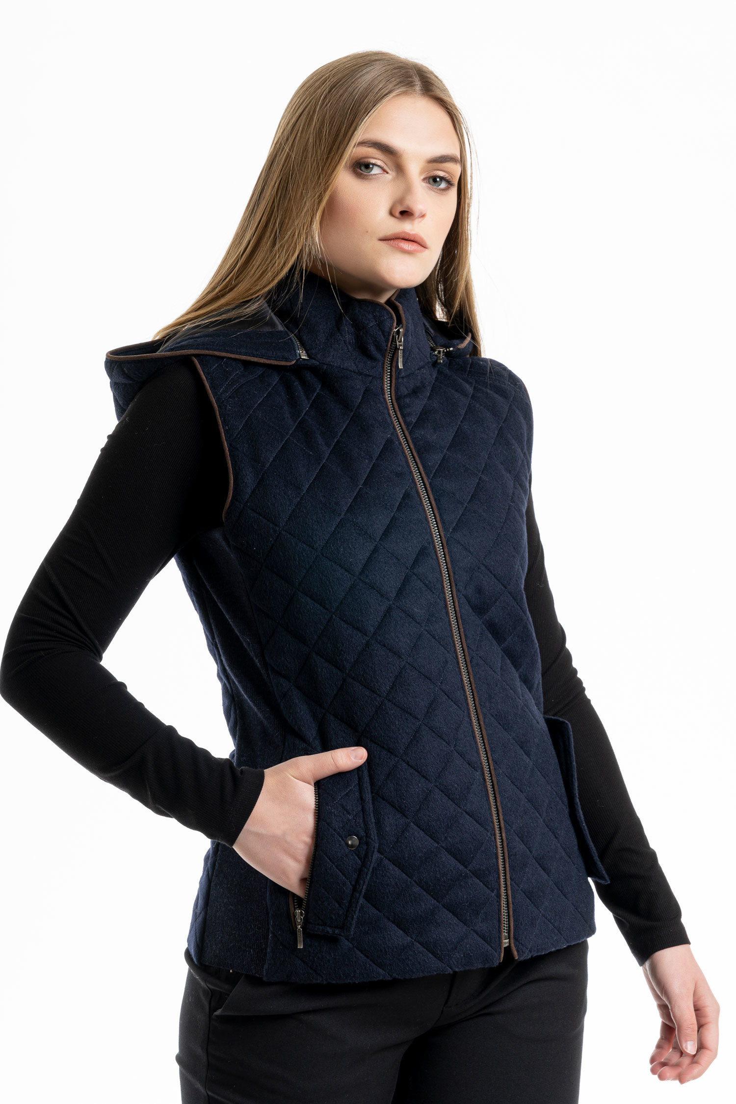 Ladies Quilted Vest - Navy - 2