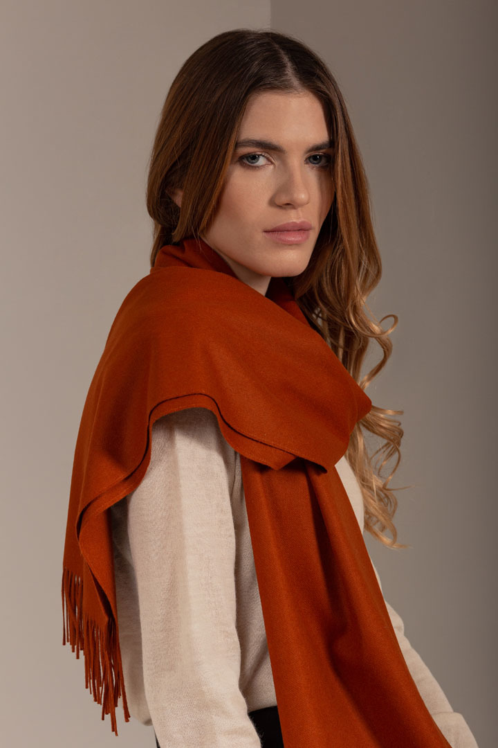 BERNA 100% VICUNA SHAWL - ORANGE - 2