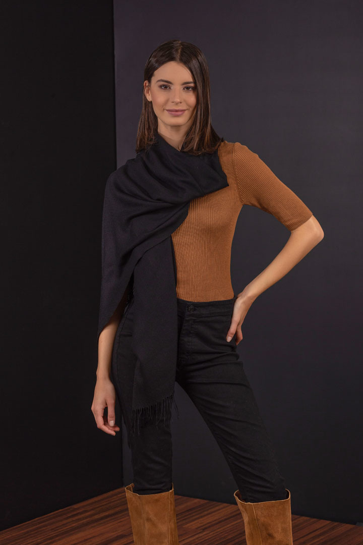 BELLINZONA 100% VICUNA SHAWL - BLACK - 2