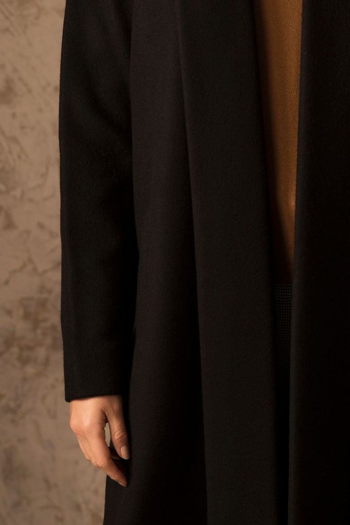 LONG 100% VICUNA SWING COAT - BLACK - 3