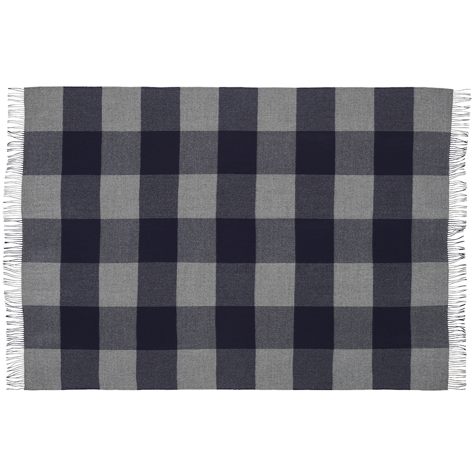 100% Baby Alpaca Throw  - Medium Grey / Marina Check - 2