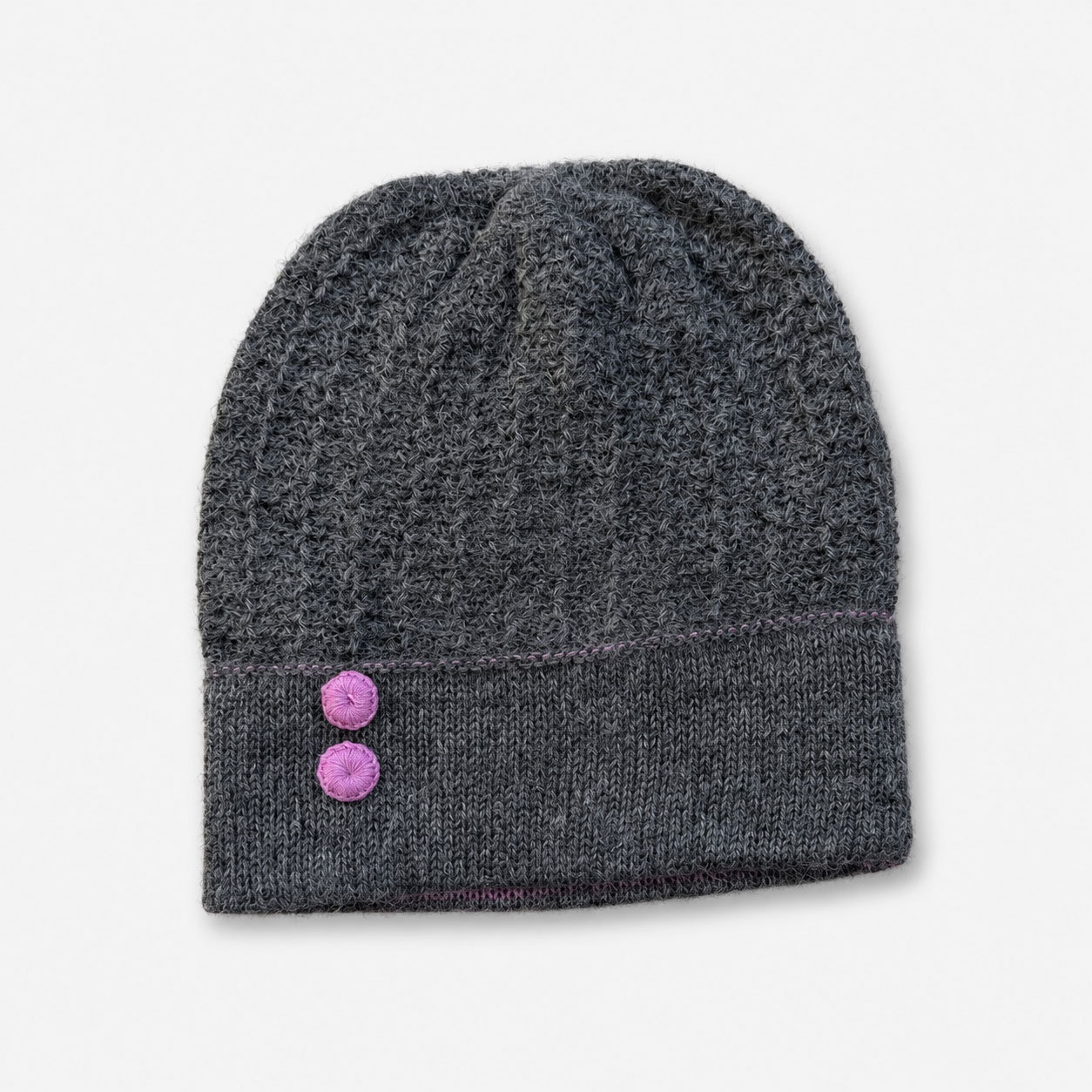 Amy Beanie w. Button Detail - Charcoal - 2