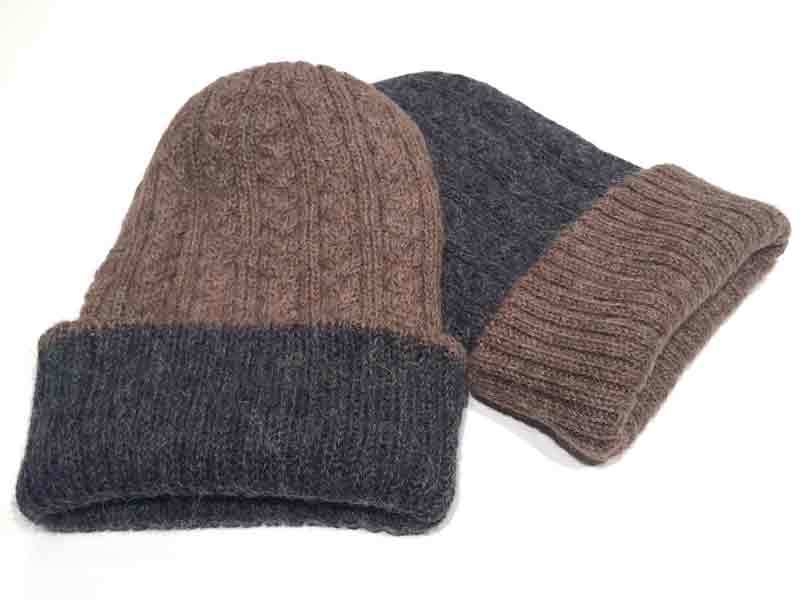 Reversible Hand Knit Alpaca Beanie - Charcoal/Rose Grey - 2